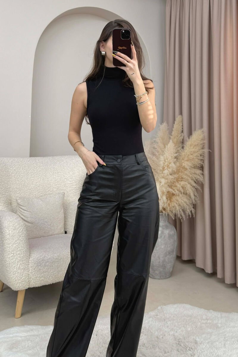 BODY NJË NGJYRËSHE PA MËNGË ME JAKË GOLF PËR FEMRA NË NGJYRË TË ZEZË - 2