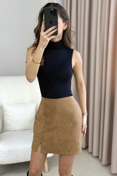 BODY NJË NGJYRËSHE PA MËNGË ME JAKË GOLF PËR FEMRA NË NGJYRË TË ZEZË - 7