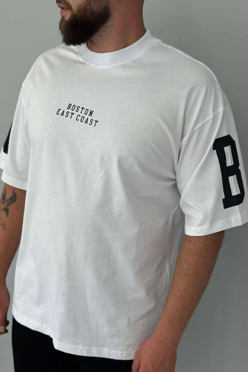 BOSTON WRITTING COTTON MEN T-SHIRT WHITE-E BARDHE - 4