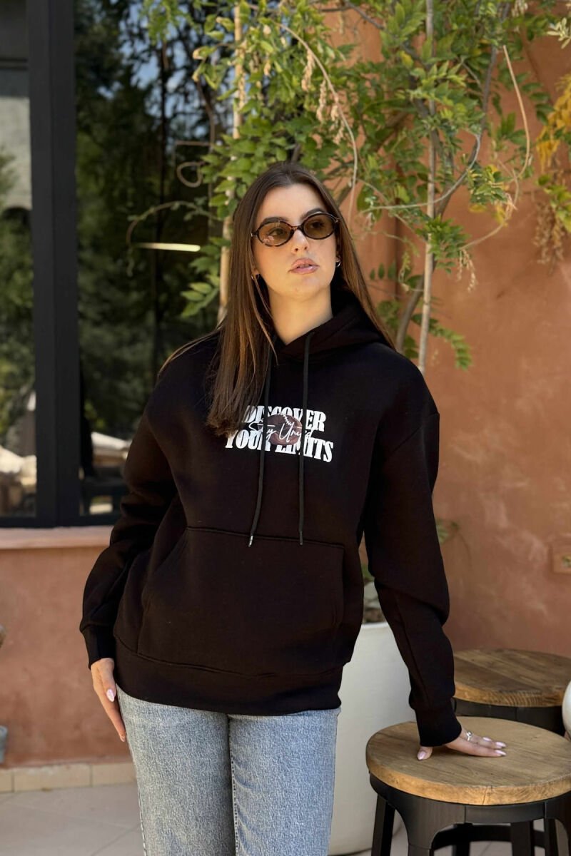 BOTH SIDE DESIGN FLUFFY WOMEN HOODIE BLACK/ E ZEZE - 1