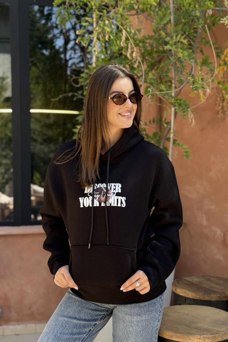 BOTH SIDE DESIGN FLUFFY WOMEN HOODIE BLACK/ E ZEZE - 2
