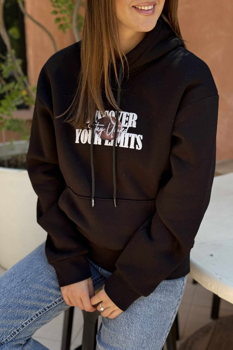 BOTH SIDE DESIGN FLUFFY WOMEN HOODIE BLACK/ E ZEZE - 4
