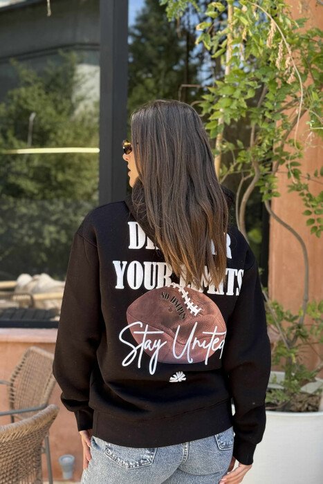 BOTH SIDE DESIGN FLUFFY WOMEN HOODIE BLACK/ E ZEZE - 3