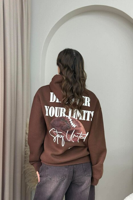 BOTH SIDE DESIGN FLUFFY WOMEN HOODIE BROWN/KAFE - 4