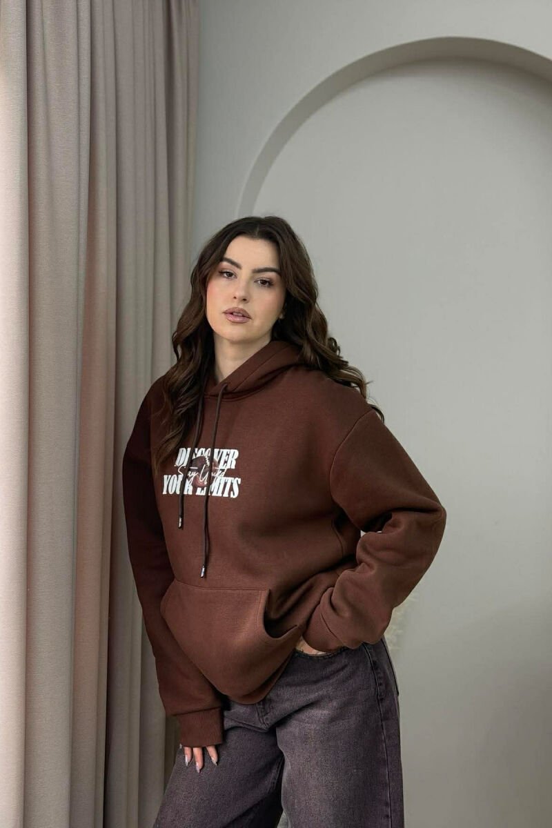 BOTH SIDE DESIGN FLUFFY WOMEN HOODIE BROWN/KAFE - 2