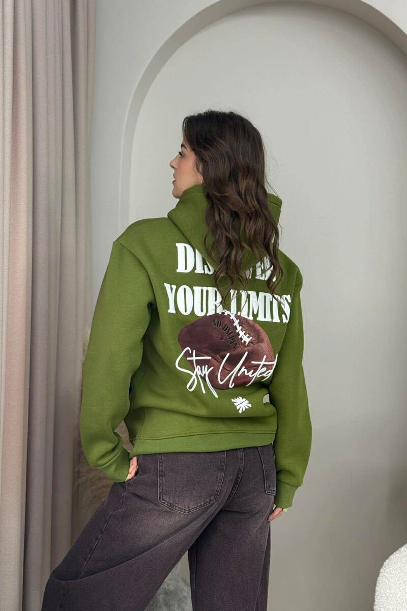 BOTH SIDE DESIGN FLUFFY WOMEN HOODIE OLIVE/ULLI - 3