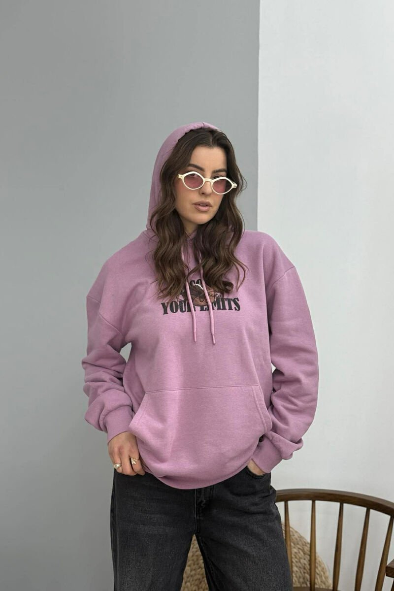 BOTH SIDE DESIGN FLUFFY WOMEN HOODIE PURPLE/LEJLA - 2