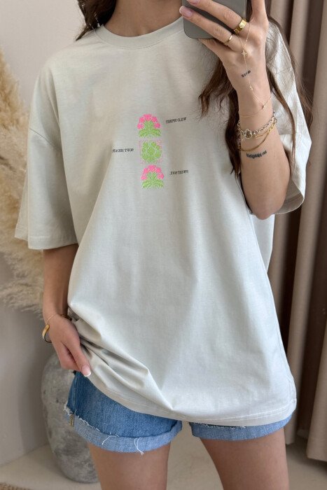 BOTH SIDE DESIGN ROUND NECK WOMEN T-SHIRT LIGHT GREY/GZ - 2