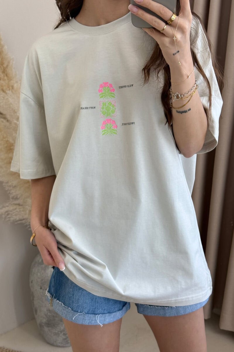 BOTH SIDE DESIGN ROUND NECK WOMEN T-SHIRT LIGHT GREY/GZ - 2