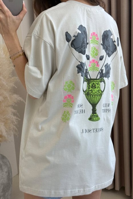 BOTH SIDE DESIGN ROUND NECK WOMEN T-SHIRT LIGHT GREY/GZ - 3