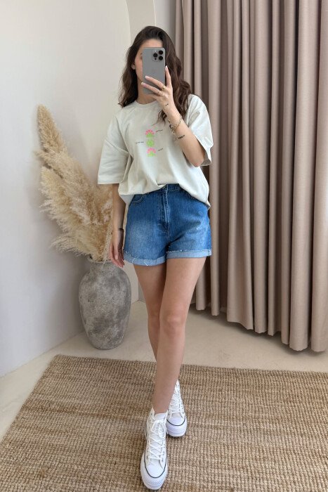 BOTH SIDE DESIGN ROUND NECK WOMEN T-SHIRT LIGHT GREY/GZ - 4