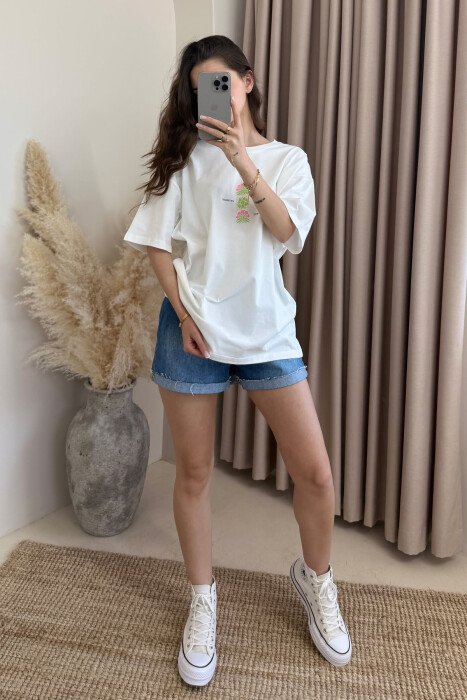 BOTH SIDE DESIGN ROUND NECK WOMEN T-SHIRT WHITE-E BARDHE - KLAUDIO FASHION