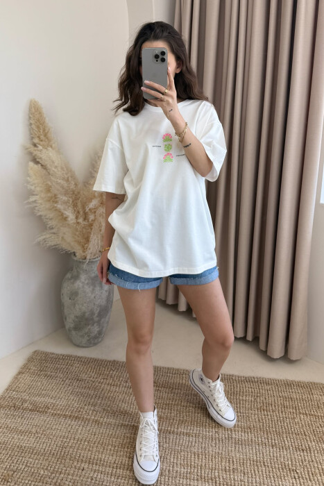 BOTH SIDE DESIGN ROUND NECK WOMEN T-SHIRT WHITE-E BARDHE - 2