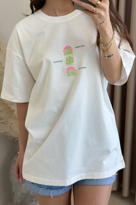 BOTH SIDE DESIGN ROUND NECK WOMEN T-SHIRT WHITE-E BARDHE - 3