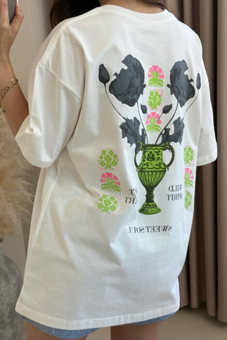 BOTH SIDE DESIGN ROUND NECK WOMEN T-SHIRT WHITE-E BARDHE - 4