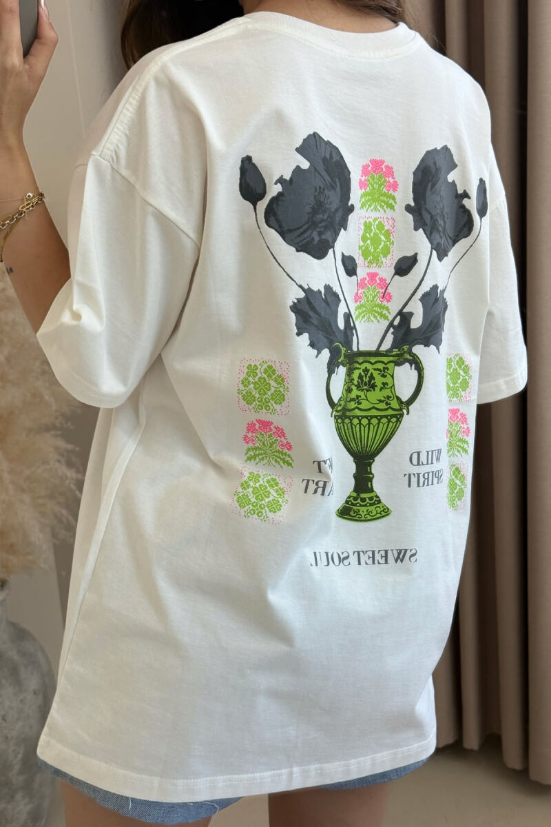 BOTH SIDE DESIGN ROUND NECK WOMEN T-SHIRT WHITE-E BARDHE - 4