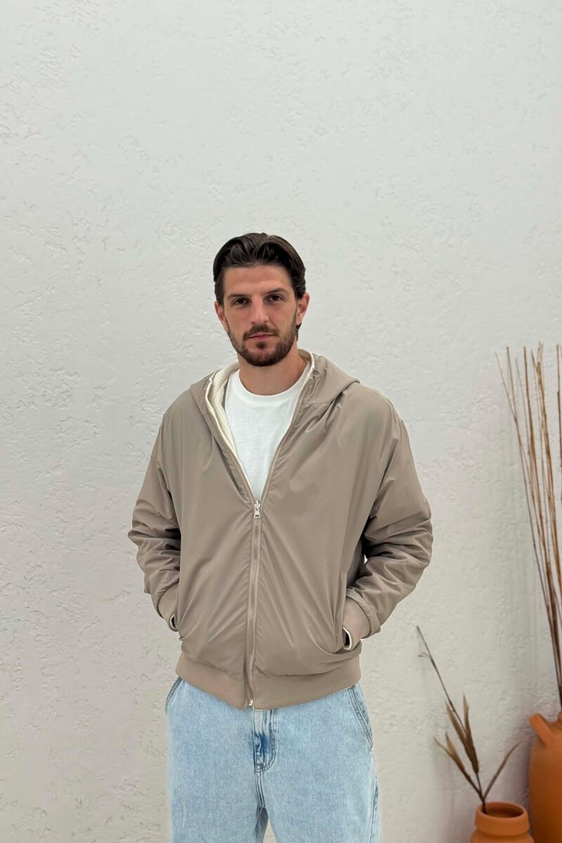BOTH SIDE WEARABLE SIMPLE MEN JACKET BEIGE/BEZHE - 1