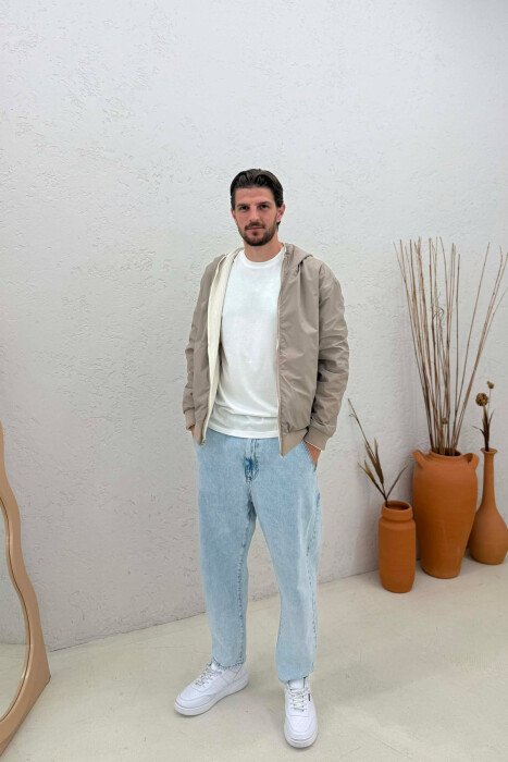 BOTH SIDE WEARABLE SIMPLE MEN JACKET BEIGE/BEZHE - 5