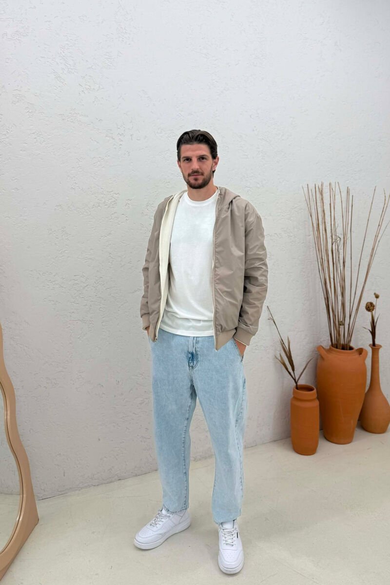 BOTH SIDE WEARABLE SIMPLE MEN JACKET BEIGE/BEZHE - 5