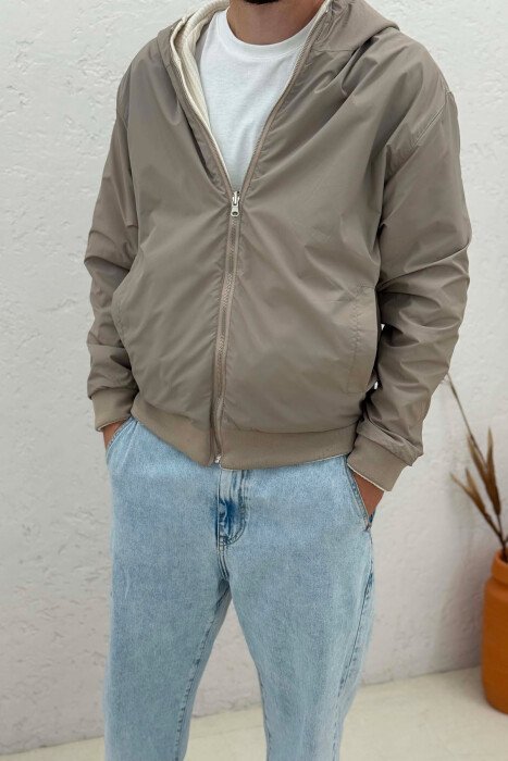 BOTH SIDE WEARABLE SIMPLE MEN JACKET BEIGE/BEZHE - 6