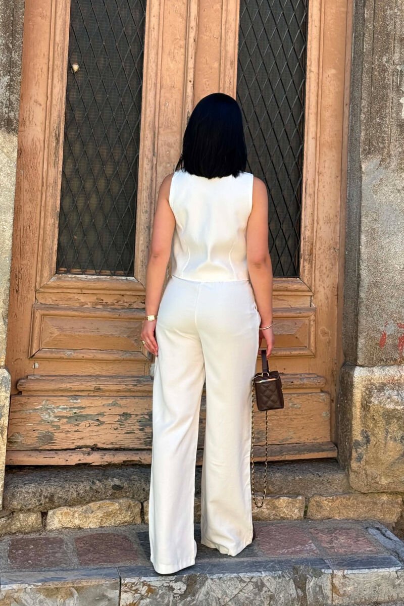 BOW DETAIL BUTTONS VEST + TROUSERS WOMAN SET WHITE-E BARDHE - 2
