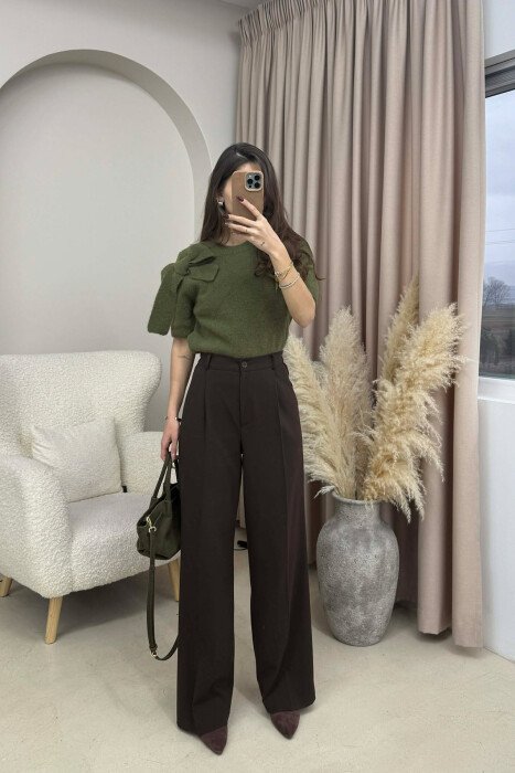 BOW DETAIL SHORT SLEEVES WOMEN SWEATER OLIVE/ULLI - 1