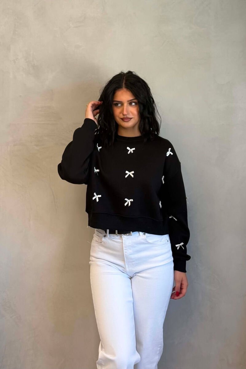 BOW DETAILS FLUFFY WOMAN SWEATSHIRT BLACK/ E ZEZE - 1