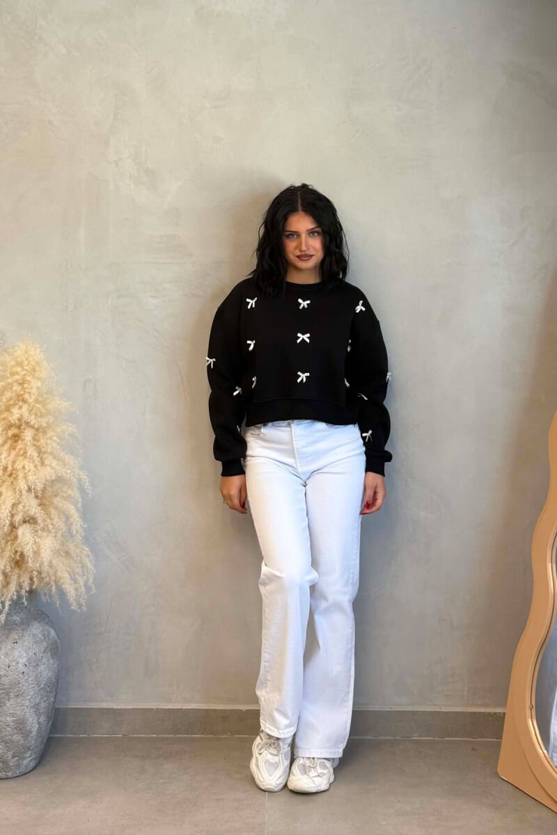 BOW DETAILS FLUFFY WOMAN SWEATSHIRT BLACK/ E ZEZE - 3