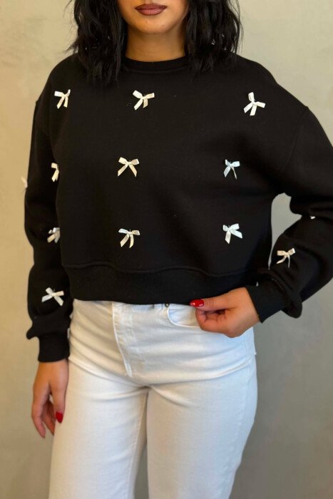 BOW DETAILS FLUFFY WOMAN SWEATSHIRT BLACK/ E ZEZE - 7