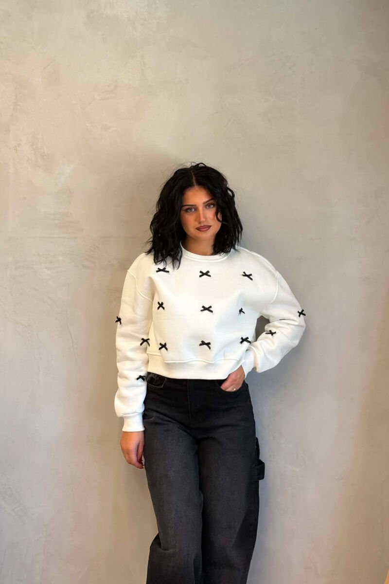 BOW DETAILS FLUFFY WOMAN SWEATSHIRT WHITE-E BARDHE - 1