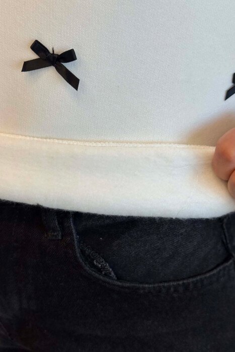 BOW DETAILS FLUFFY WOMAN SWEATSHIRT WHITE-E BARDHE - 3
