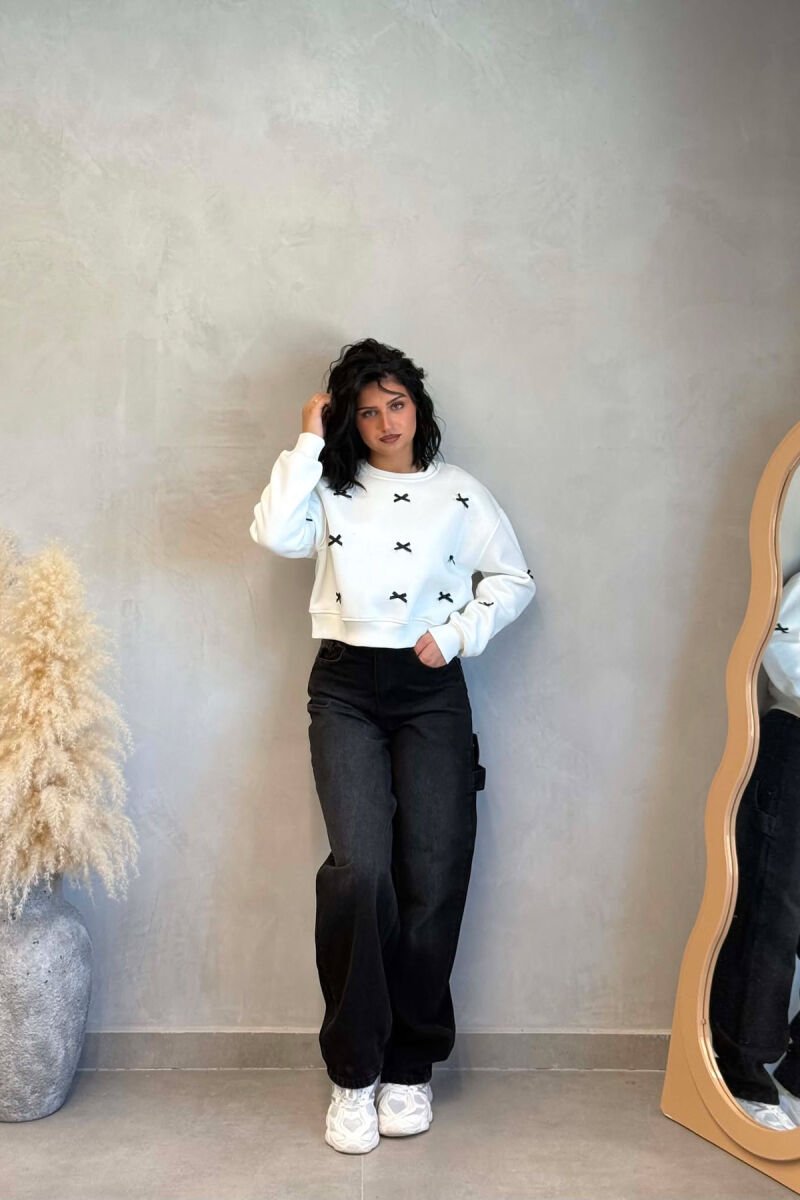 BOW DETAILS FLUFFY WOMAN SWEATSHIRT WHITE-E BARDHE - 5