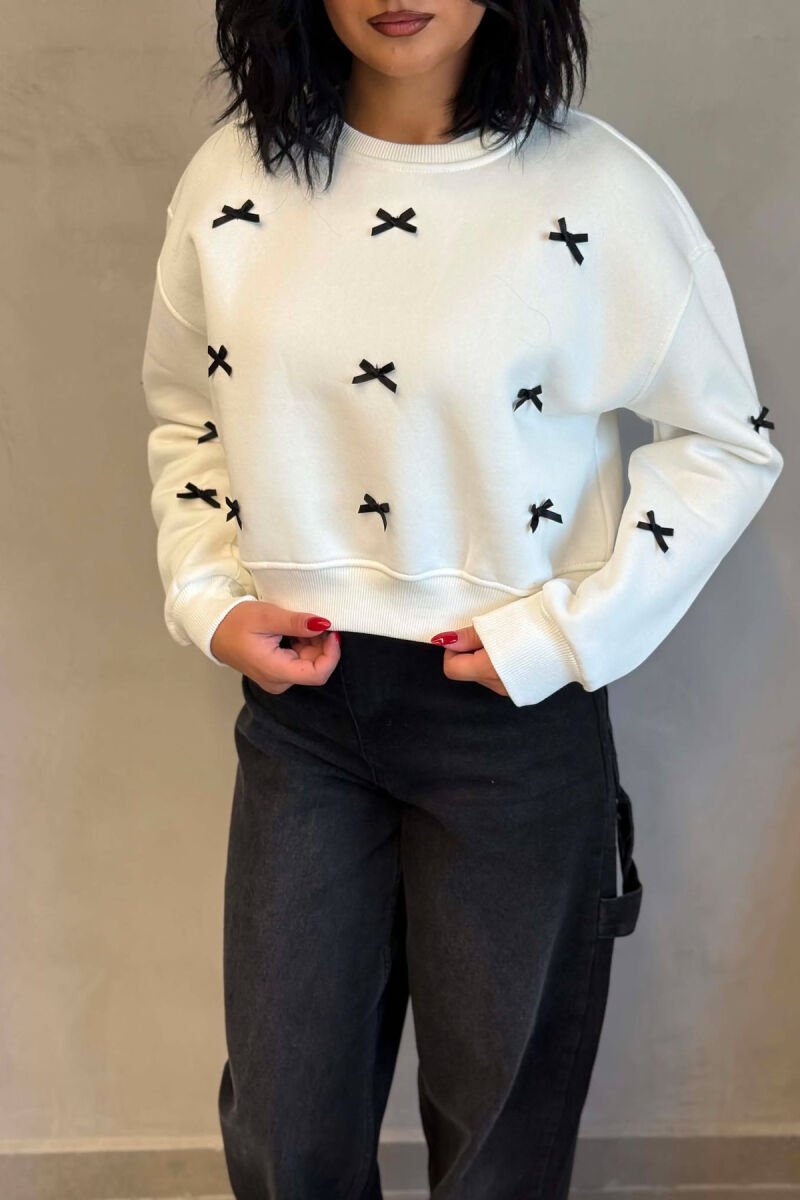 BOW DETAILS FLUFFY WOMAN SWEATSHIRT WHITE-E BARDHE - 6