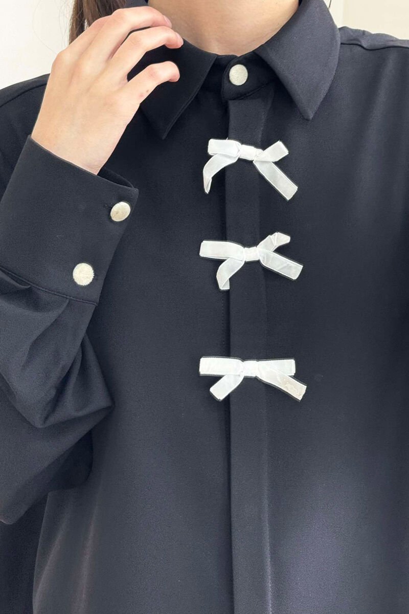 BOW DETAILS ONE COLOR WOMEN SHIRT BLACK/ E ZEZE - 4