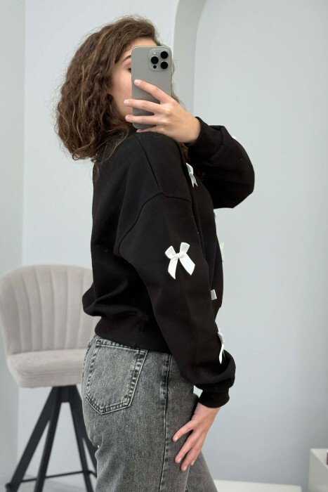BOW DETAILS ROUND NECK WOMEN SWEATSHIRT BLACK/ E ZEZE - 3