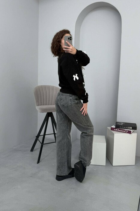 BOW DETAILS ROUND NECK WOMEN SWEATSHIRT BLACK/ E ZEZE - 4