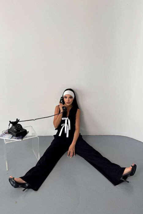 BOW DETAILS VEST + TROUSERS WOMAN TWO PIECE SET BLACK/ E ZEZE - 2