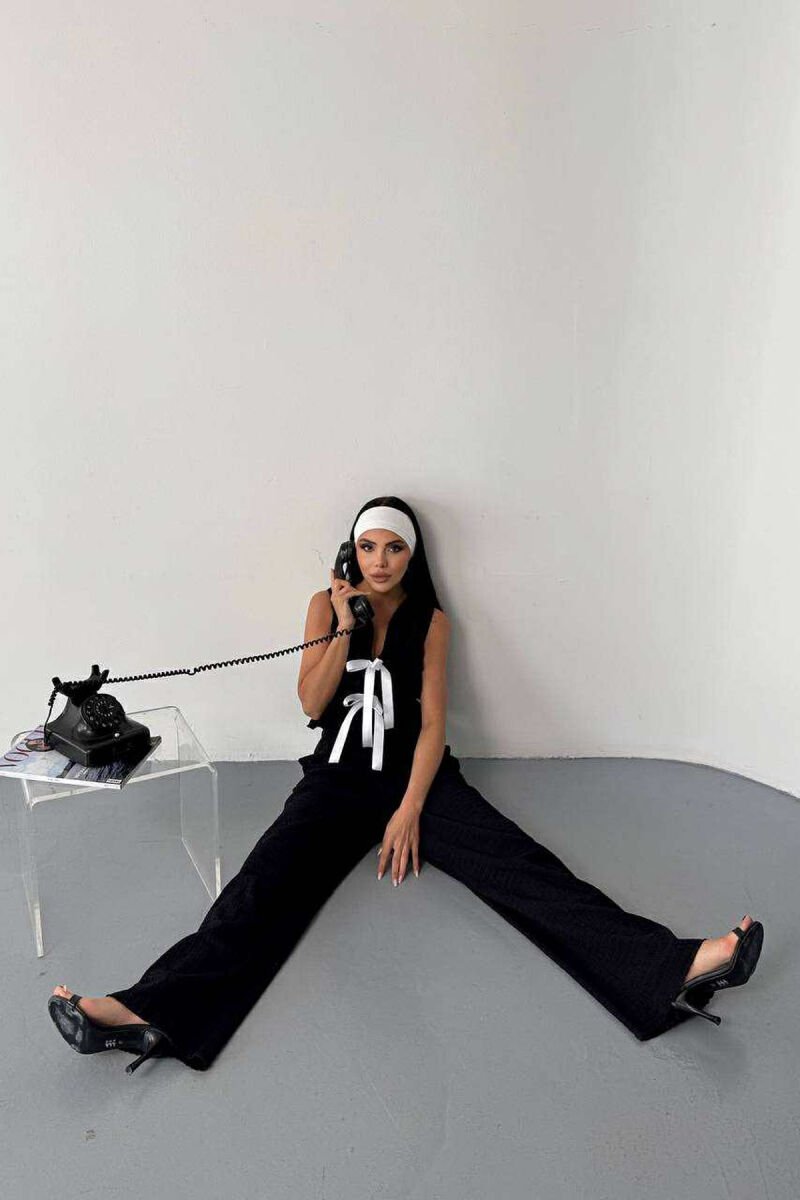 BOW DETAILS VEST + TROUSERS WOMAN TWO PIECE SET BLACK/ E ZEZE - 2