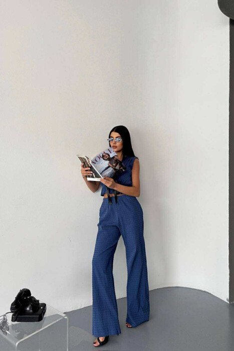 BOW DETAILS VEST + TROUSERS WOMAN TWO PIECE SET BLUE/BLU - 1