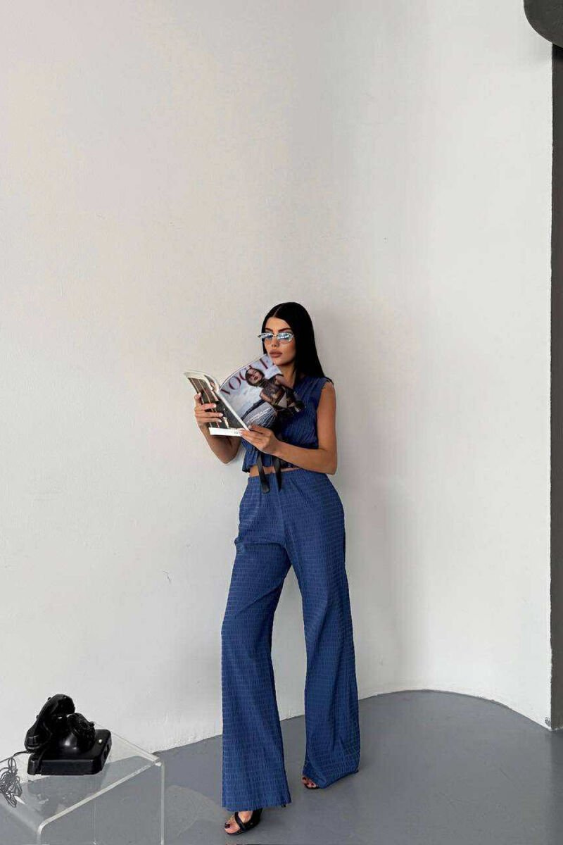 BOW DETAILS VEST + TROUSERS WOMAN TWO PIECE SET BLUE/BLU - 1