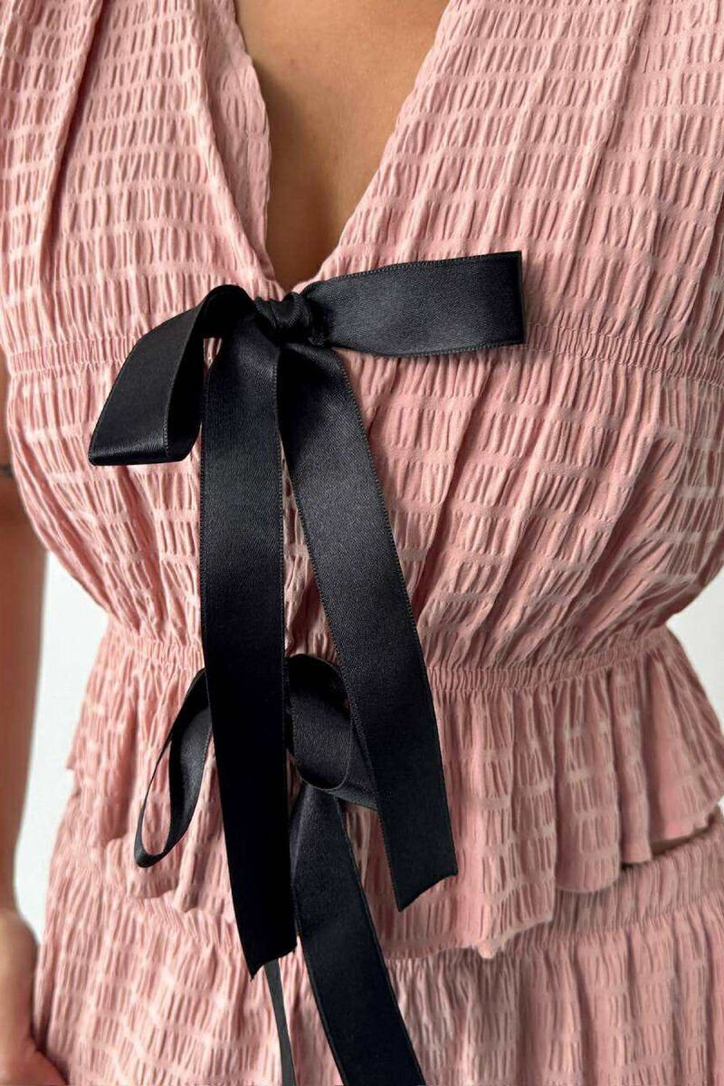 BOW DETAILS VEST + TROUSERS WOMAN TWO PIECE SET POWDER/PUDER - 3