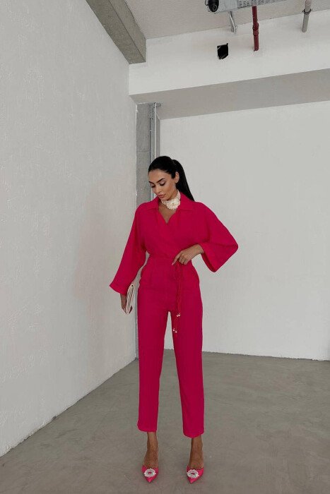BRAID DETAILS WOMAN JUMPSUIT FUCHSIA/CIKLAMI - KLAUDIO FASHION