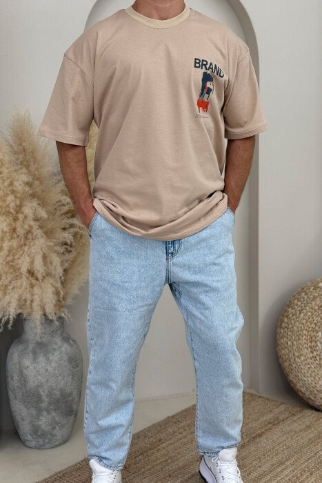 BRAND WRITTING SIMPLE MEN T-SHIRT BEIGE/BEZHE - 1
