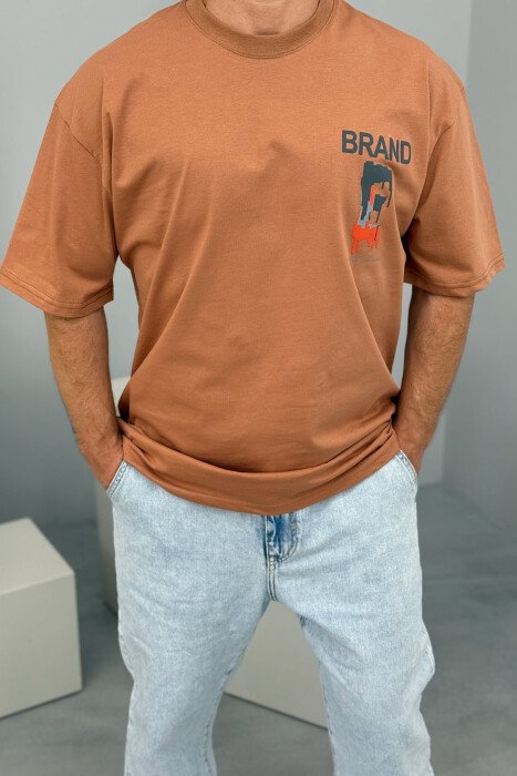 BRAND WRITTING SIMPLE MEN T-SHIRT BROWN/KAFE 