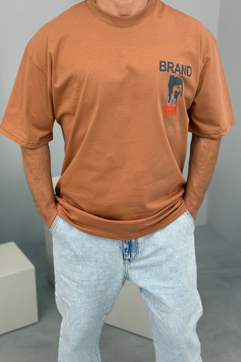 BRAND WRITTING SIMPLE MEN T-SHIRT BROWN/KAFE - 1