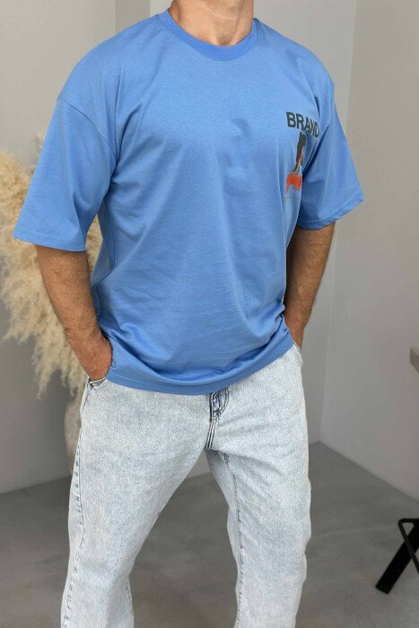 BRAND WRITTING SIMPLE MEN T-SHIRT LIGHTBLUE/BZ - 4