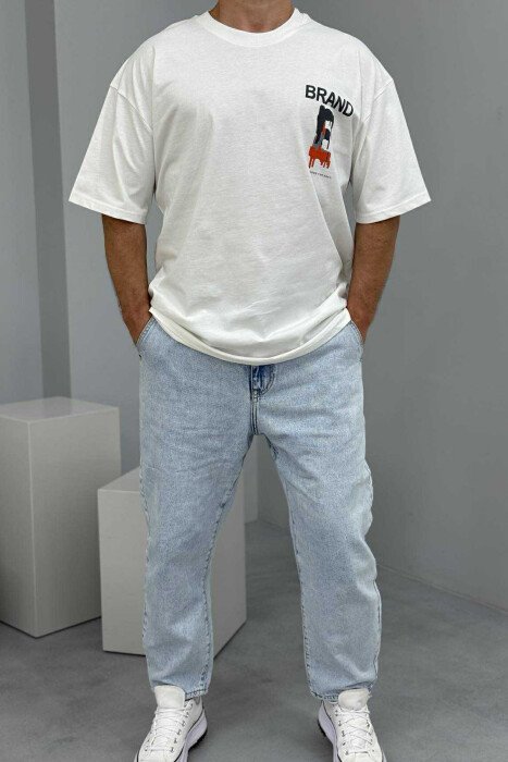 BRAND WRITTING SIMPLE MEN T-SHIRT WHITE-E BARDHE 