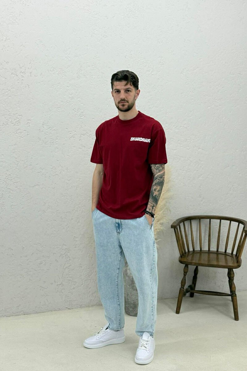 BRANDNAME WRITTING BACK DESIGN MEN T-SHIRT BURGUNDY/VISHNJE - 2