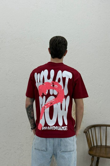 BRANDNAME WRITTING BACK DESIGN MEN T-SHIRT BURGUNDY/VISHNJE - 4
