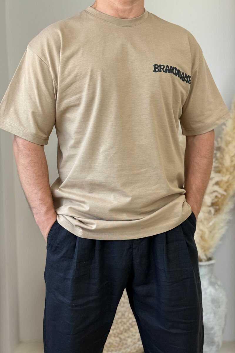 BRANDNAME WRITTING BACK DESIGN MEN T-SHIRT LIGHT BROWN/KAZB - 1
